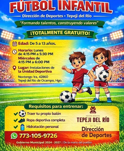 Gobierno municipal de Tepeji del Río abre escuela de fútbol infantil
