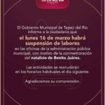 Gobierno de Tepeji del Río suspendera labores el próximo lunes