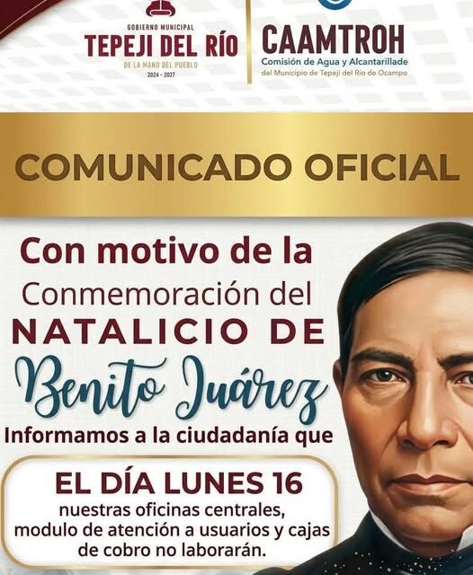 CAAMTROH  suspenderá labores por día festivo