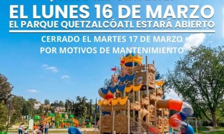 El gobierno municipal de Tula informa que, el lunes 16 de marzo, el Parque Quetzalcóatl estará abierto