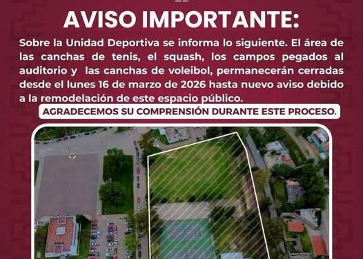 Conoce qué áreas de la Unidad Deportiva de Tula permanecerán cerradas por remodelación