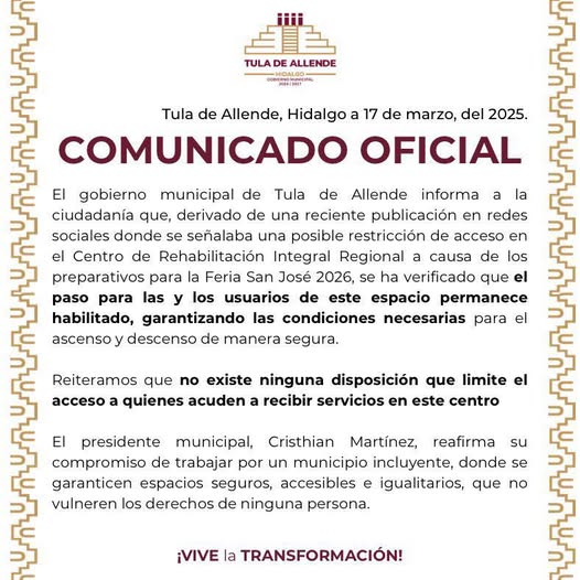 Comunicado a la población tulense