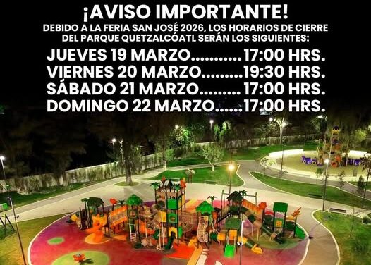 Conoce los horarios del Parque Quetzalcóatl del 19 al 22 de marzo de 2026