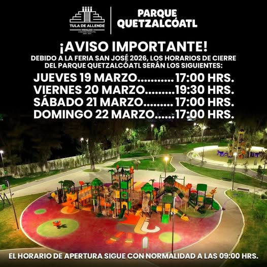 Conoce los horarios del Parque Quetzalcóatl del 19 al 22 de marzo de 2026