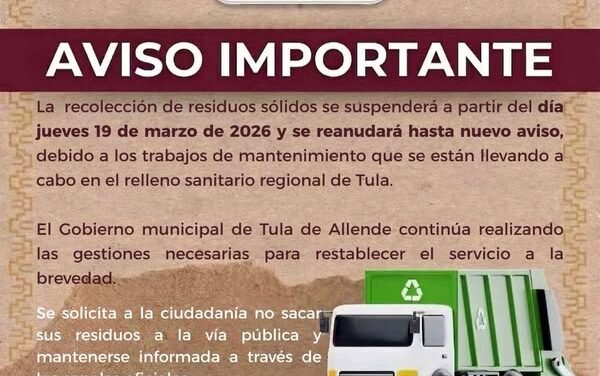 El servicio de recolección de residuos sólidos continúa suspendido hasta nuevo aviso