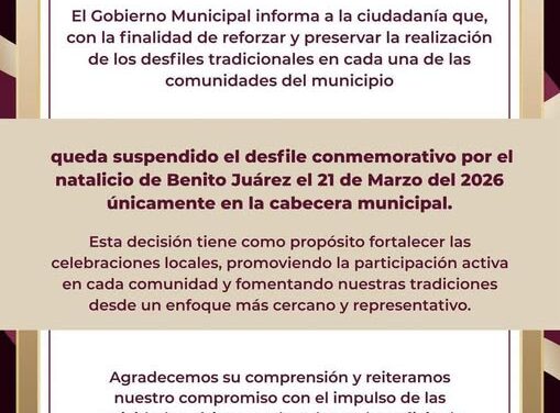 Gobierno de Tepeji informa la suspensión del Desfile de Primavera en la cabecera municipal