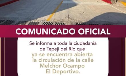 Abren a la circulación Avenida Melchor Ocampo en Tepeji del Río tras trabajos de rehabilitación