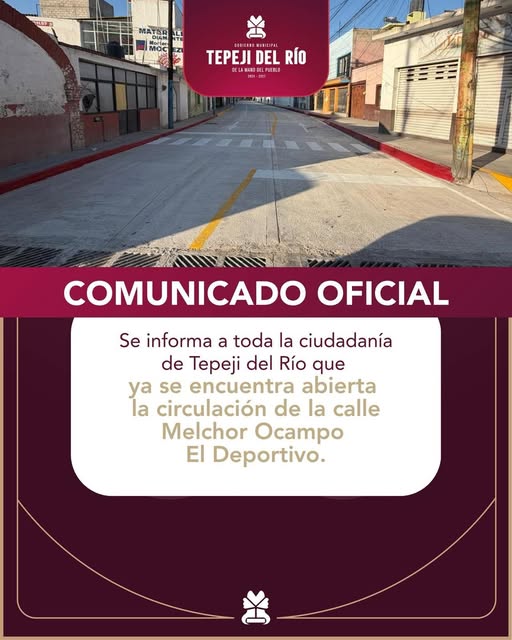 Abren a la circulación Avenida Melchor Ocampo en Tepeji del Río tras trabajos de rehabilitación