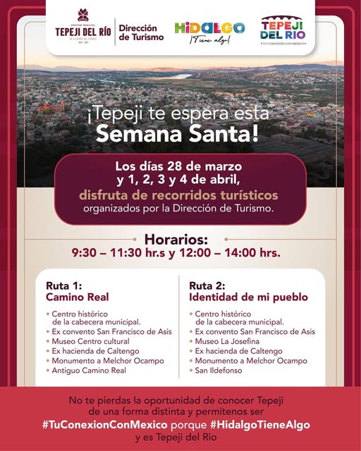 Habrá recorridos turísticos en Tepeji del Río durante el próximo periodo vacacional