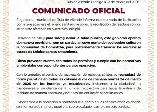 Reanudan servicio de recolección de residuos sólidos en Tula de Allende