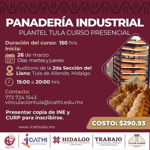Impartirán curso de Panadería Industrial en Tula de Allende