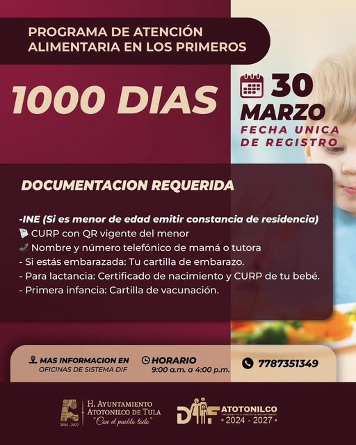 30 de marzo, único día de registro para el Programa de 1000 días en Atotonilco de Tula