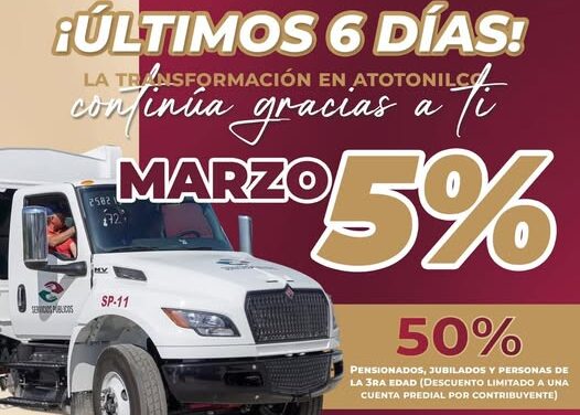 Aún puedes obtener un 5% de descuento en el pago del impuesto predial en Atotonilco de Tula