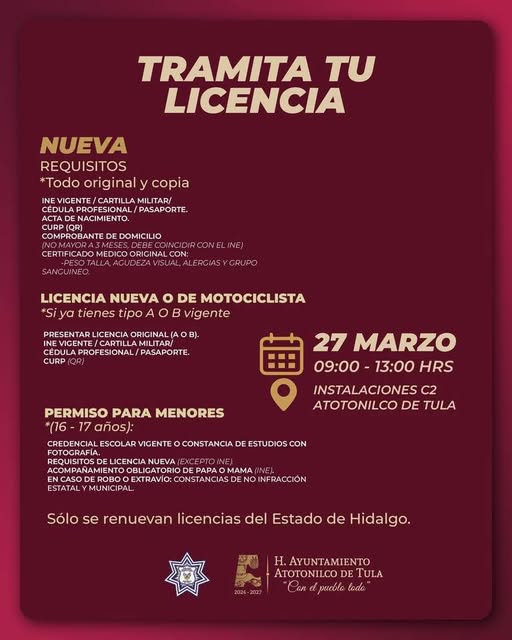 Tramita tu licencia de conducir en Atotonilco de Tula
