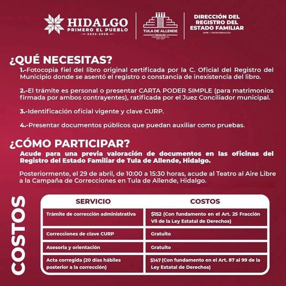 El gobierno municipal de Tula de Allende te invita a regularizar tu identidad legal de manera sencilla y accesible.