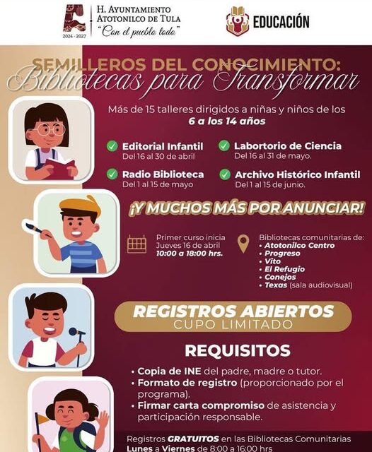Lanzan programa de talleres artísticos y de aprendizaje para niñas y niños de Atotonilco de Tula