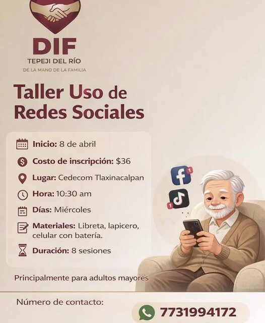 Impartirán taller de Uso de Redes Sociales para adultos mayores en Tepeji del Río