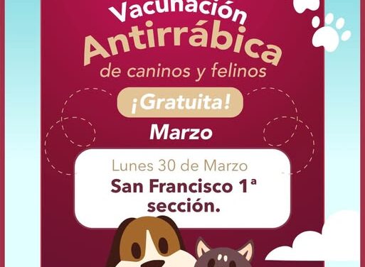 Hoy hay campaña de vacunación antirrábica en la colonia San Francisco