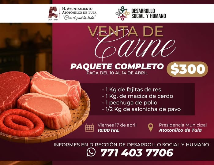 Adquiere paquetes de carne a bajo costo en Atotonilco de Tula