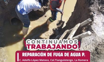 CAAMTROH repara fuga de agua en la comunidad de Tianguistengo