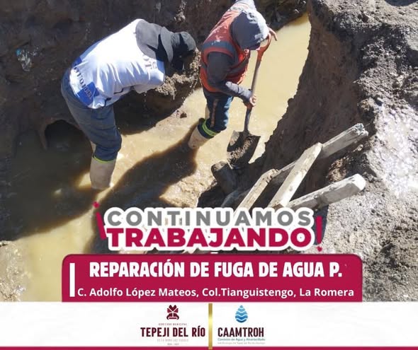 CAAMTROH repara fuga de agua en la comunidad de Tianguistengo