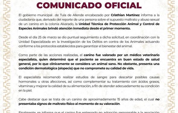 Gobierno de Tula de Allende emite el siguiente comunicado