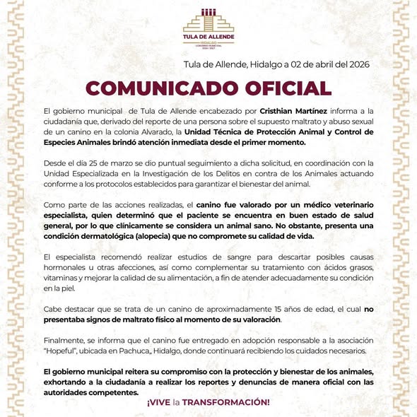 Gobierno de Tula de Allende emite el siguiente comunicado