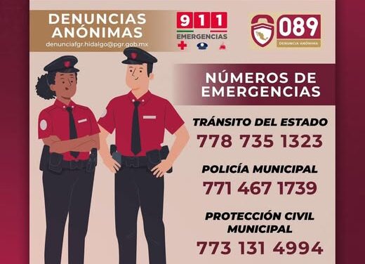 El gobierno municipal de Atotonilco de Tula invita a guardar estos números de emergencia