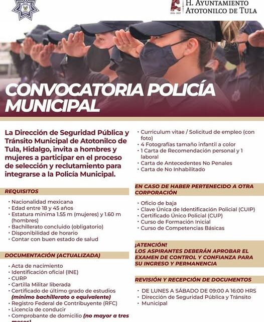 Convocatoria 2026: Únete a la Policía Municipal de Atotonilco de Tula