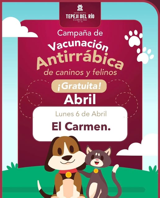 La unidad móvil de Vacunación Antirrábica estará recorriendo la colonia El Carmen en Tepeji del Río