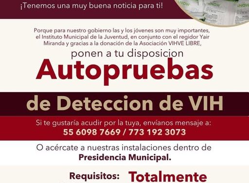 Instituto de la Juventud Tepeji pone a su disposición autopruebas de detección de VIH