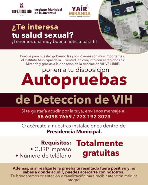 Instituto de la Juventud Tepeji pone a su disposición autopruebas de detección de VIH