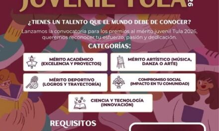 El gobierno municipal de Tula invita a participar en la convocatoria al Premio al Mérito Juvenil