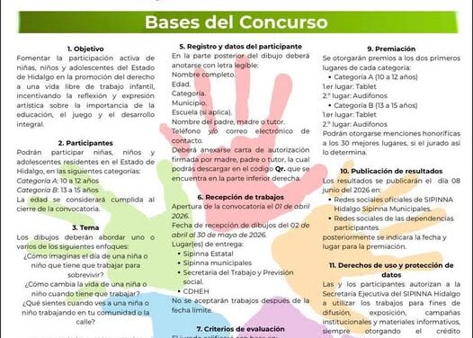 SIPINNA Tula invita a participar en el concurso estatal de dibujo “Por una infancia libre de trabajo infantil”