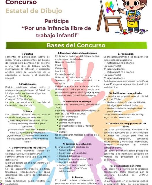 SIPINNA Tula invita a participar en el concurso estatal de dibujo “Por una infancia libre de trabajo infantil”