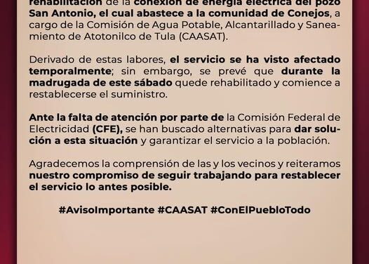Gobierno de Atotonilco de Tula emite el siguiente comunicado: