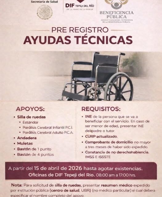 Inicia pre registro para la entrega de ayudas técnicas en Tepeji del Río
