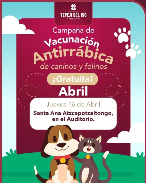 Habrá campaña de vacunación antirrábica en Santa Ana Azcapotzaltongo