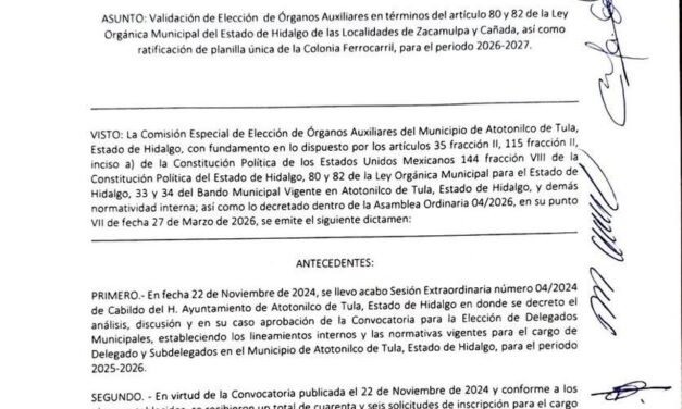 Dictamen emitido por la Comisión Especial para Delegados de Atotonilco de Tula