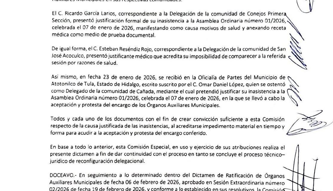 Dictamen emitido por la Comisión Especial para Delegados de Atotonilco de Tula