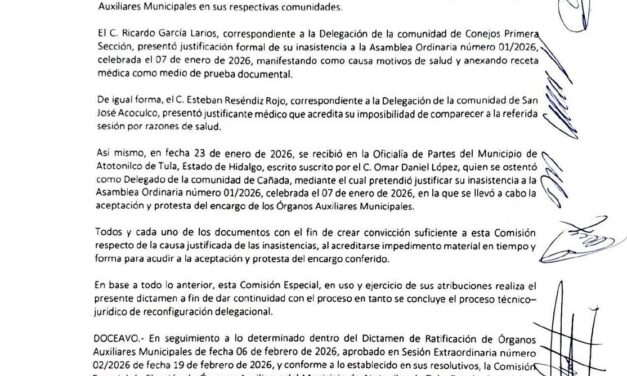 Dictamen emitido por la Comisión Especial para Delegados de Atotonilco de Tula