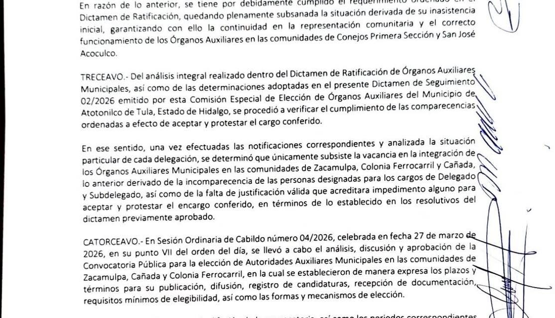 Dictamen emitido por la Comisión Especial para Delegados de Atotonilco de Tula