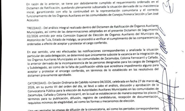 Dictamen emitido por la Comisión Especial para Delegados de Atotonilco de Tula