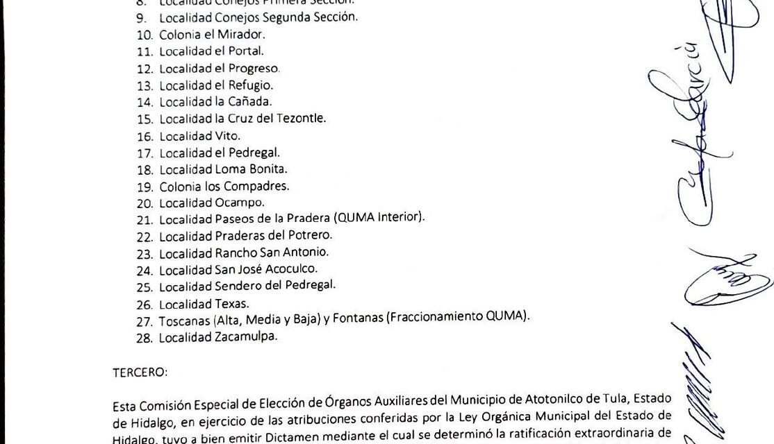 Dictamen emitido por la Comisión Especial para Delegados de Atotonilco de Tula