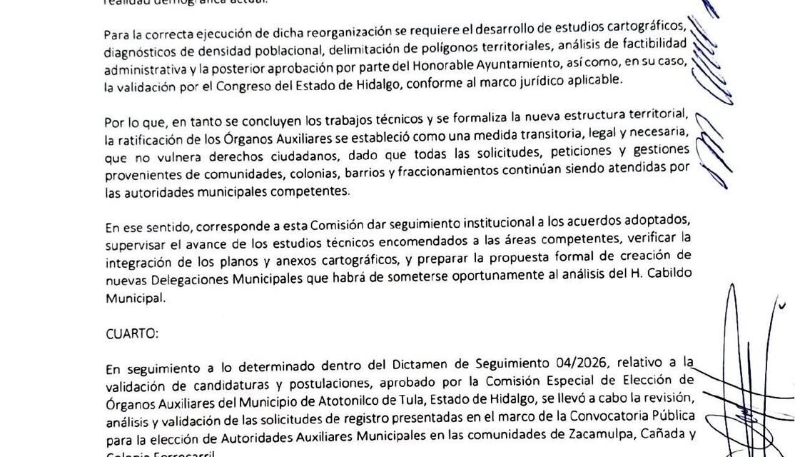 Dictamen emitido por la Comisión Especial para Delegados de Atotonilco de Tula