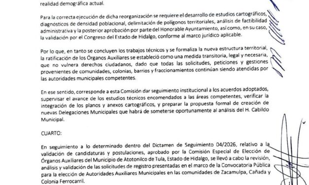Dictamen emitido por la Comisión Especial para Delegados de Atotonilco de Tula