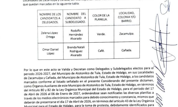 Dictamen emitido por la Comisión Especial para Delegados de Atotonilco de Tula