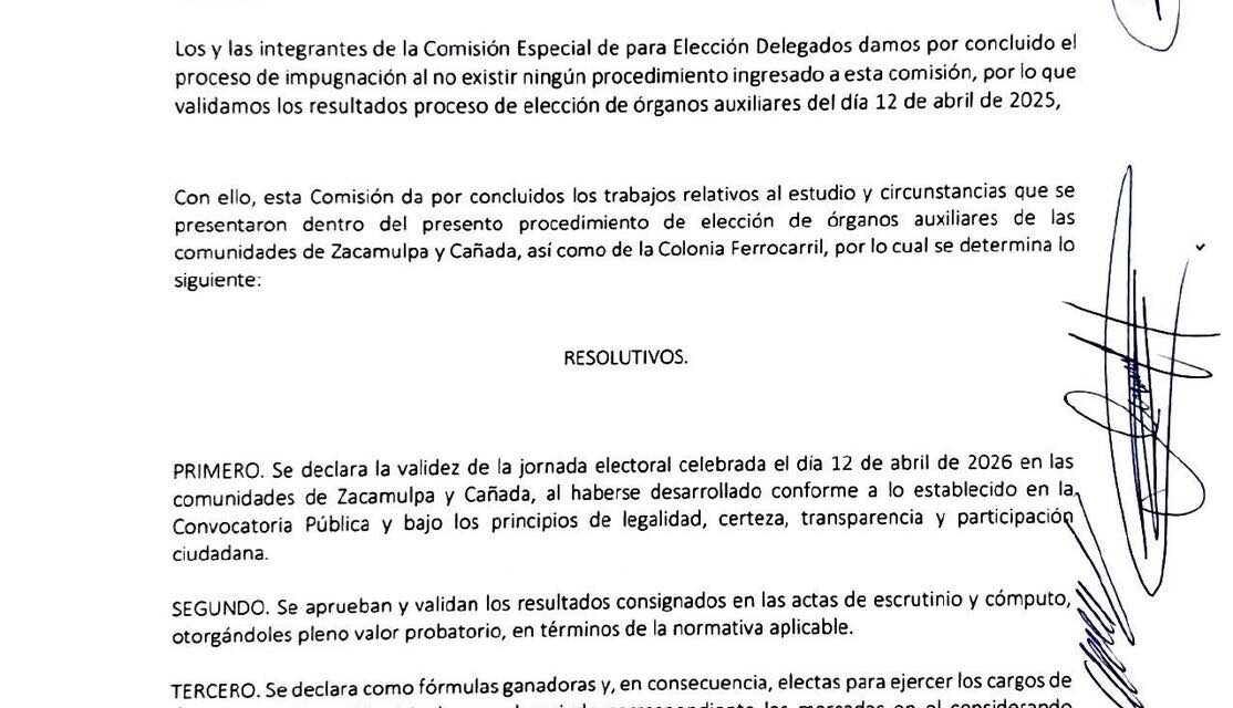 Dictamen emitido por la Comisión Especial para Delegados de Atotonilco de Tula