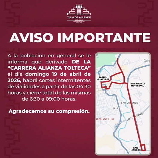 Habrá cierres intermitentes a la circulación en Tula de Allende