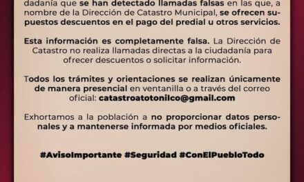 Alertan por llamadas falsas de Catastro en Atotonilco de Tula